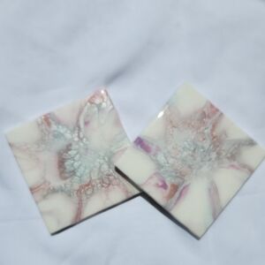 Hand Crafted Resin Painted Coasters Metallic Home Decor Decorative Drink Set 2